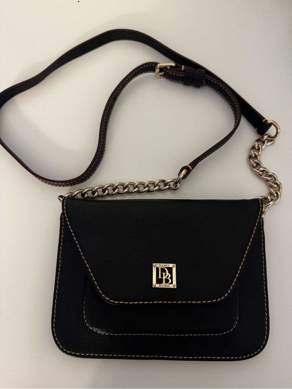 Dooney & Bourke Saffiano Leather Crossbody with Gold Chain Accent